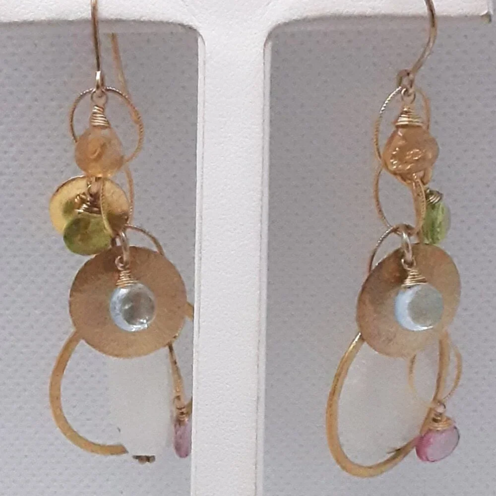 CLOSET SALE!!  New Boho chic gold tone dangle earrings Designed by Nina Nyugen - Picture 3 of 13